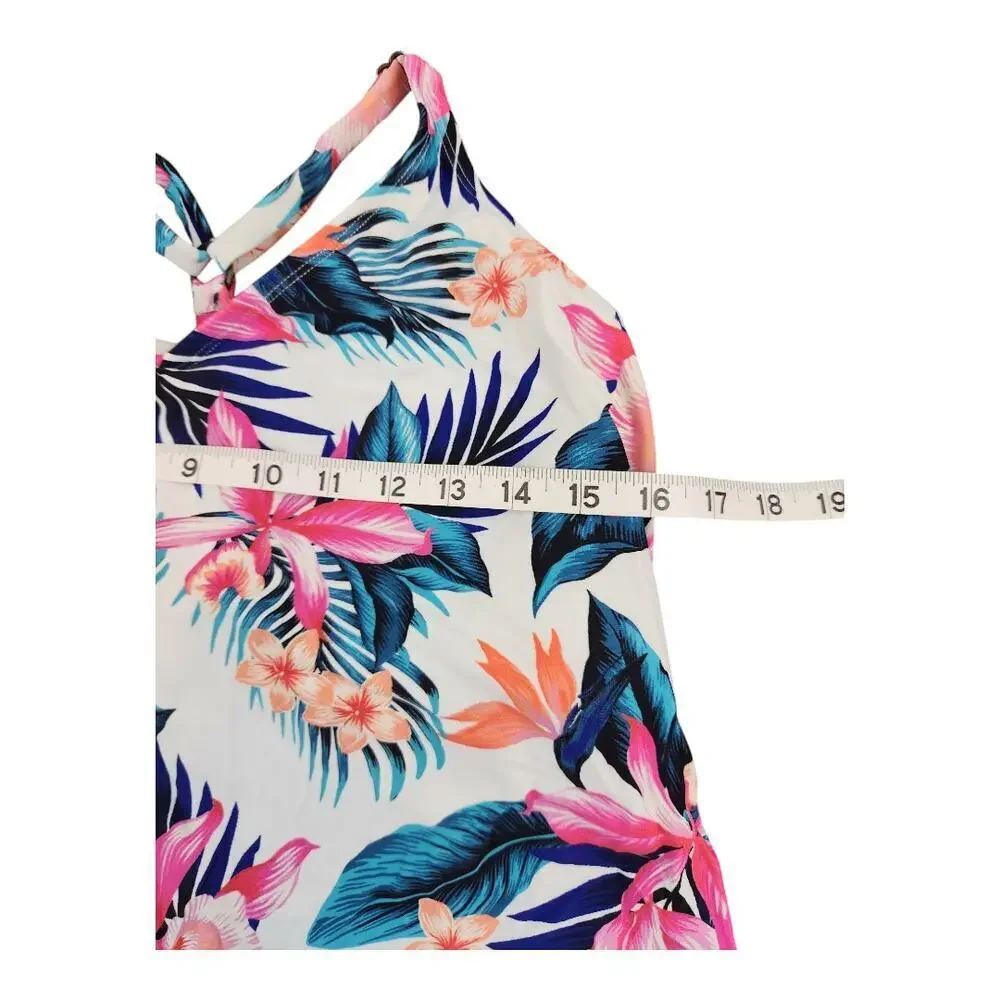 Island Escape Tankini top womens swimsuit top sz‎ 10 floral print underwire